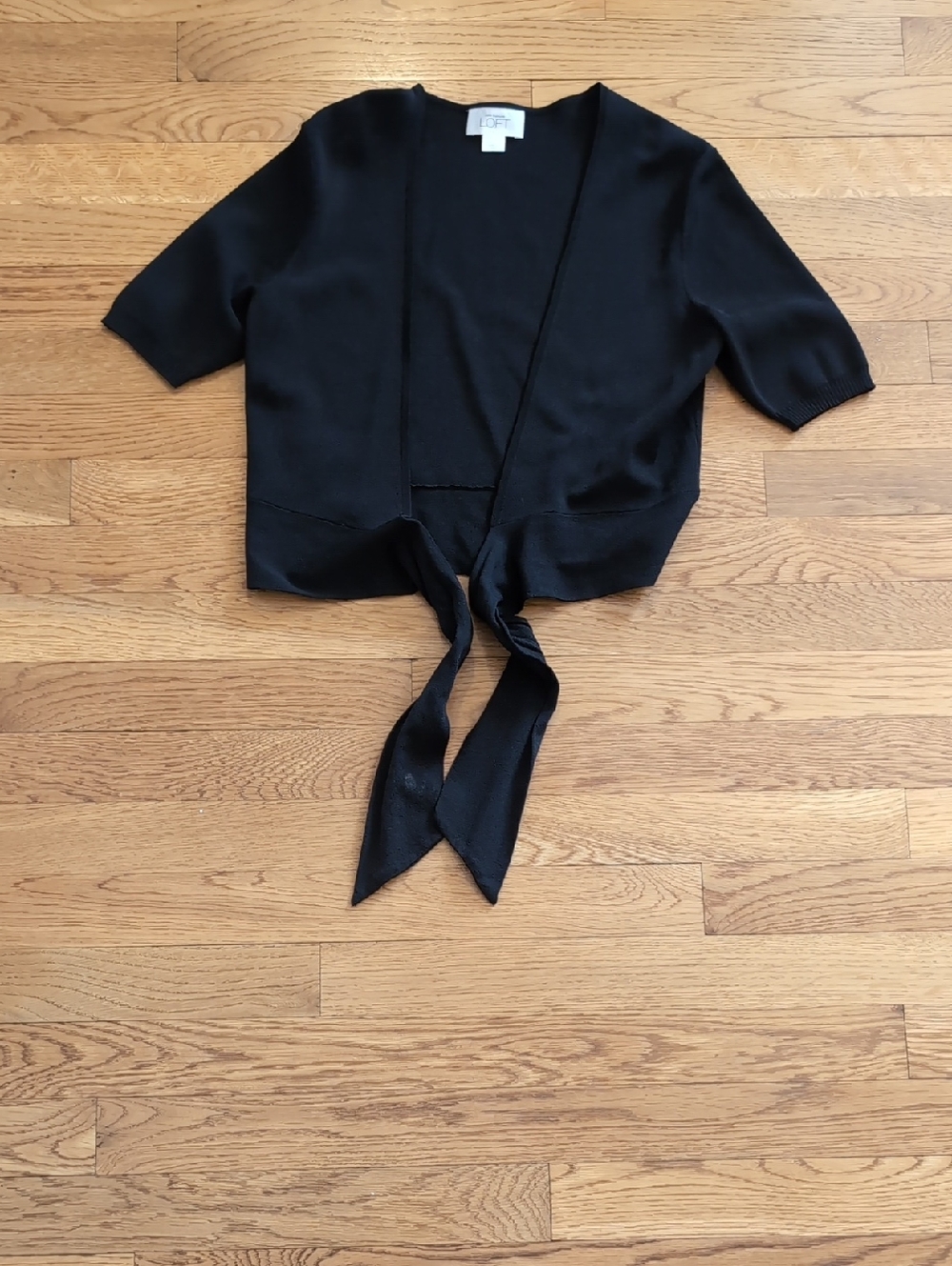 LOFT Black Tie-Front Short Sleeve Knit Top